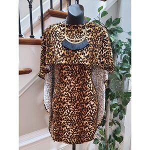 Pink Licious Women's Black & Brown Crew Neck Caped Knee Length Dress Small